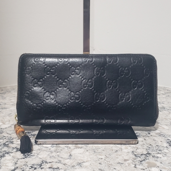 Gucci GG Guccissima Long Leather Bamboo Zip Around Wallet - Picture 1 of 12